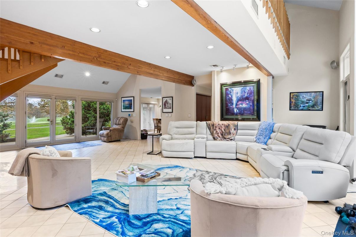 Interior, Living room, Recessed Lighting, Wooden Beams