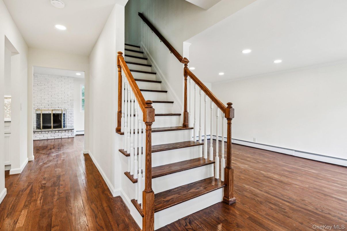 Fireplace, Interior, Recessed Lighting, Wood Texture Flooring