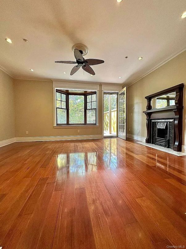 Empty room, Fireplace, Interior, Recessed Lighting, Wood Texture Flooring