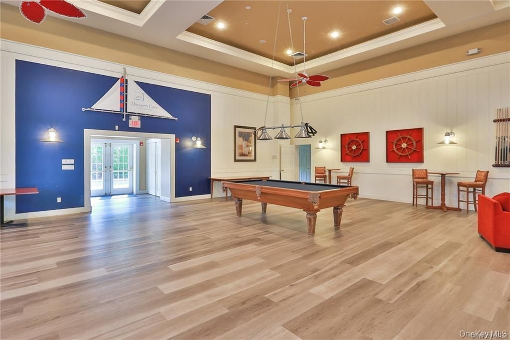 Billiard Table, Game Room, Interior, Pendant Lights, Recessed Lighting, Wood Texture Flooring