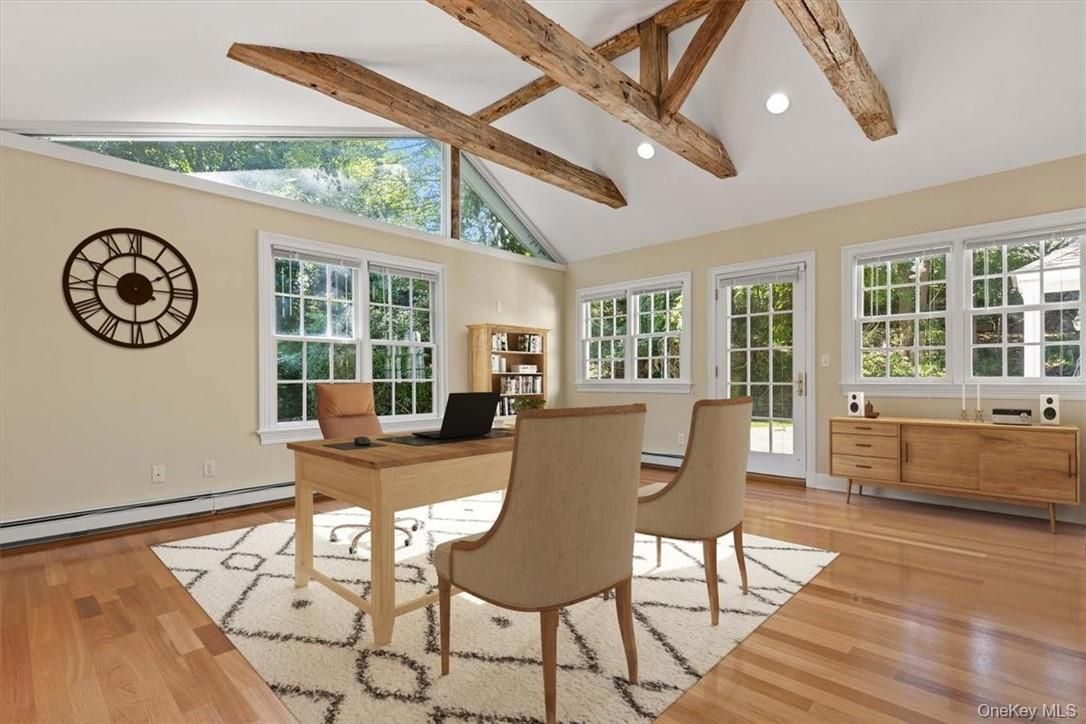 Home Office, Interior, Recessed Lighting, Wooden Beams, Wood Texture Flooring