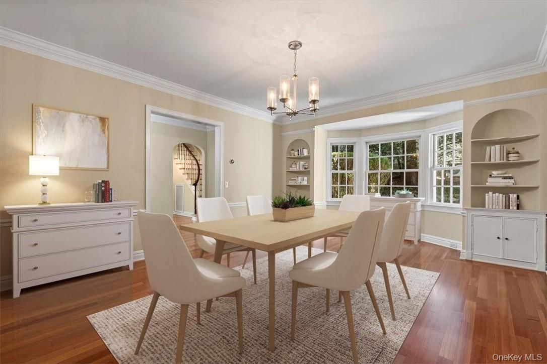 Dining room, Interior, Pendant Lights, Wood Texture Flooring