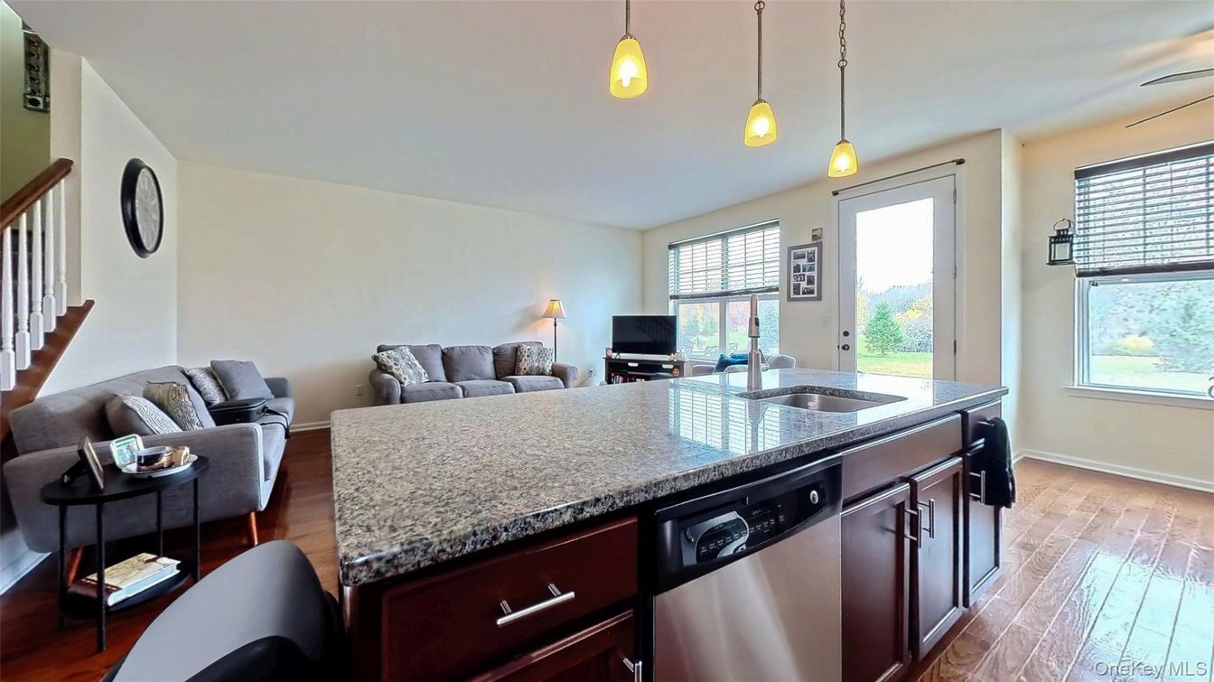 Interior, Kitchen, Living room, Pendant Lights, Stainless Steel Appliances, Wood Texture Flooring