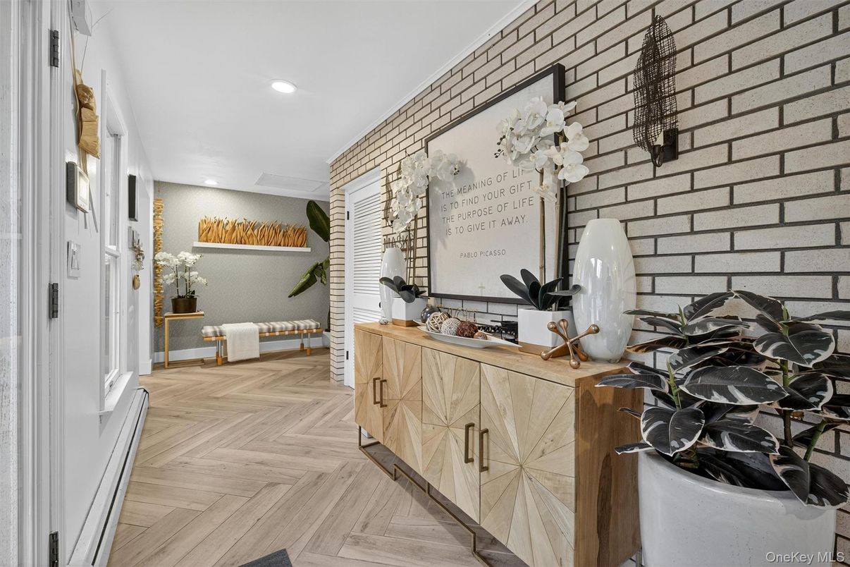 Interior, Recessed Lighting, Stone Walls, Wood Texture Flooring