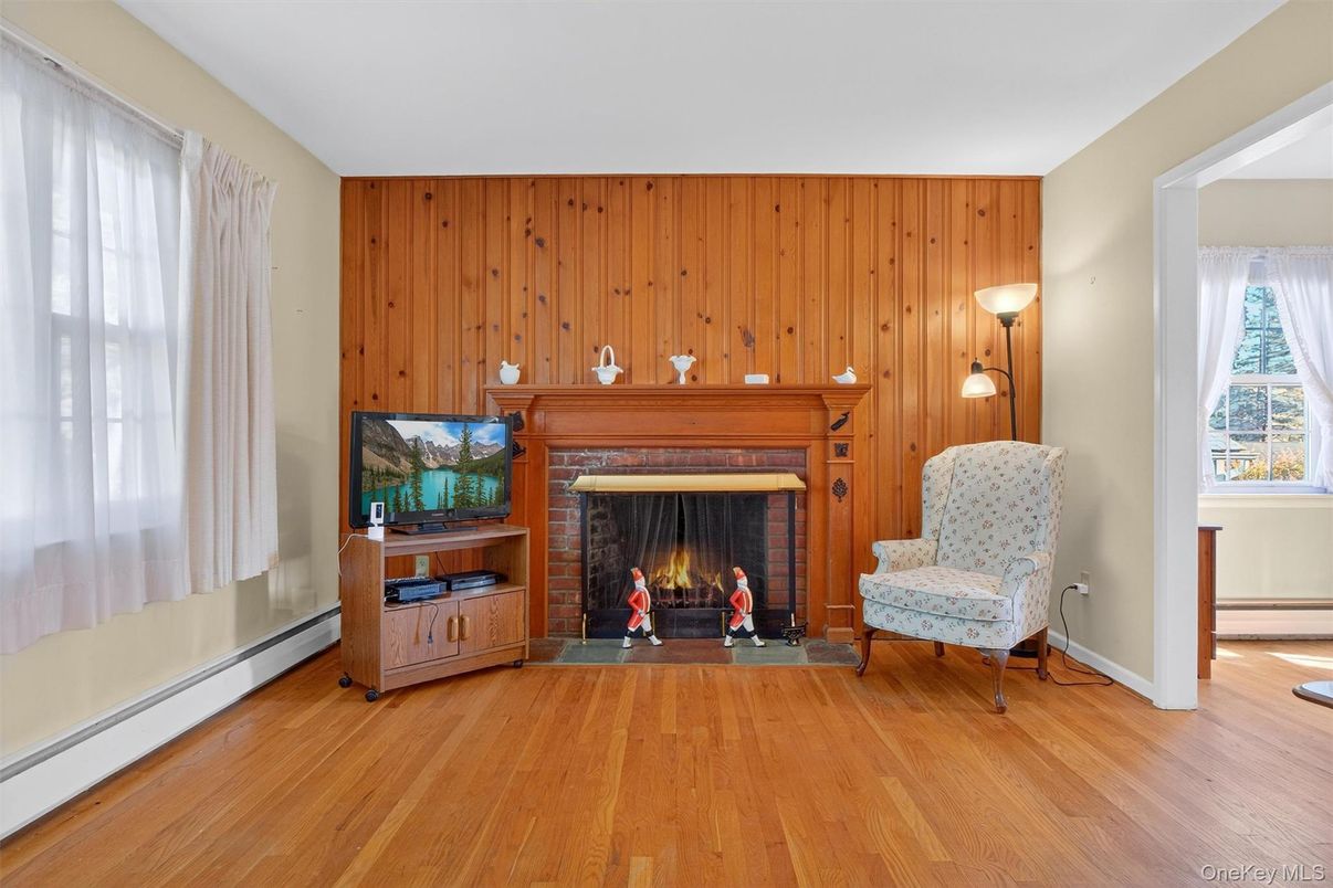 Fireplace, Interior, Pendant Lights, Wood Texture Flooring, Wooden Walls