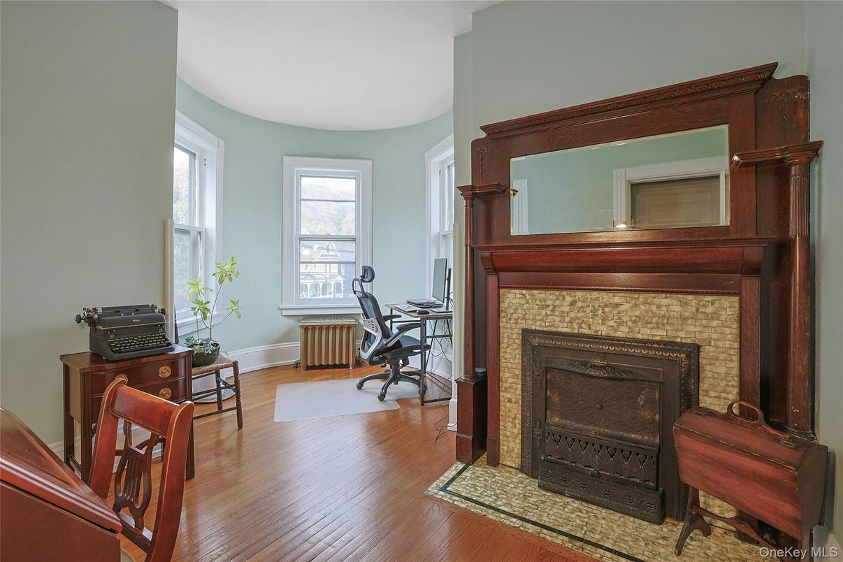 Fireplace, Home Office, Interior, Wood Texture Flooring