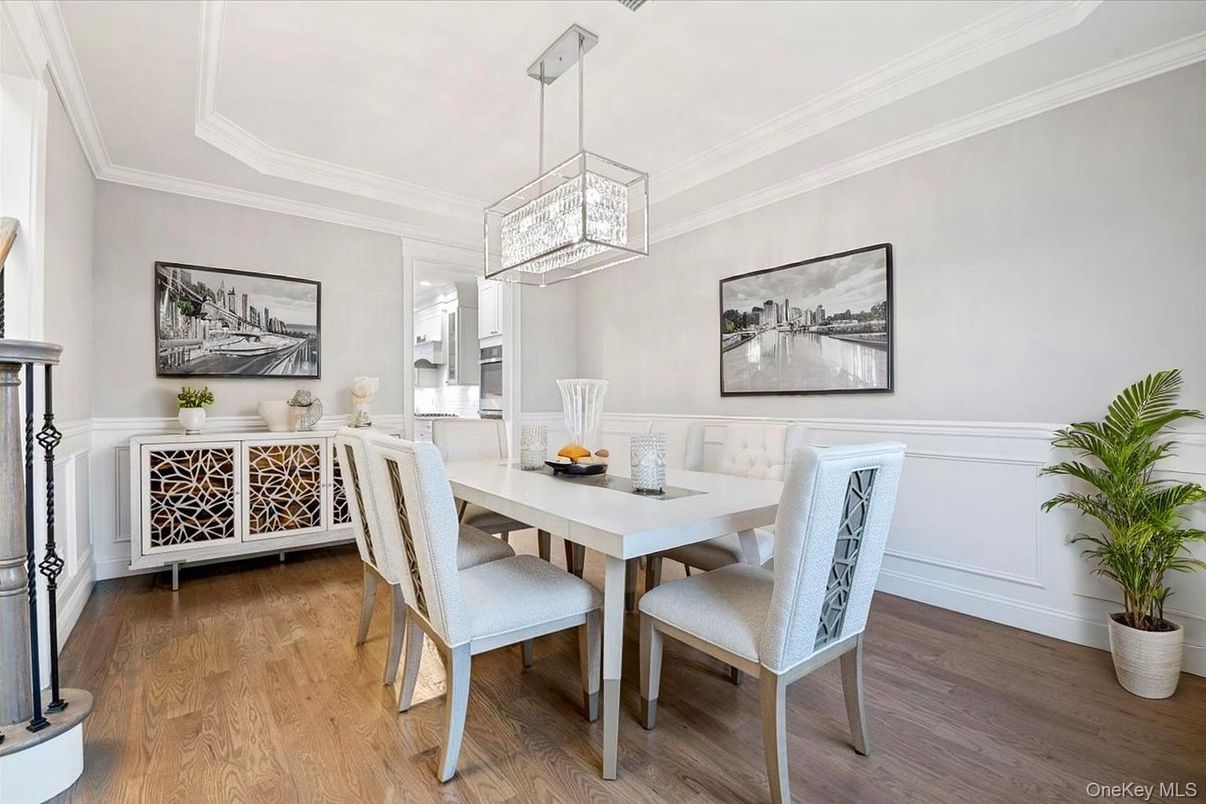 Dining room, Interior, Pendant Lights, Wood Texture Flooring
