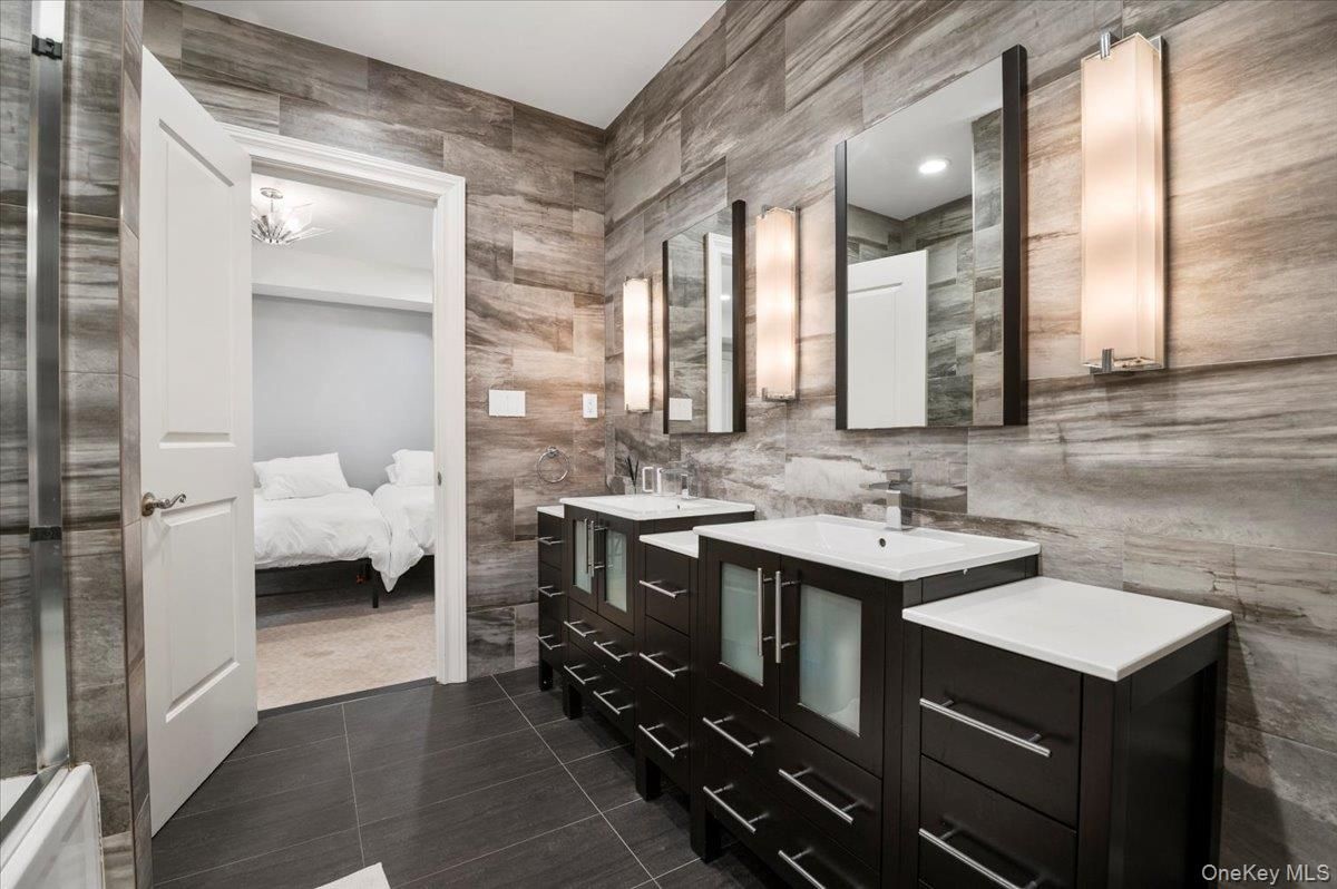 Bathroom, Bedroom, Dual Sink Vanities, Interior, Recessed Lighting, Wooden Walls