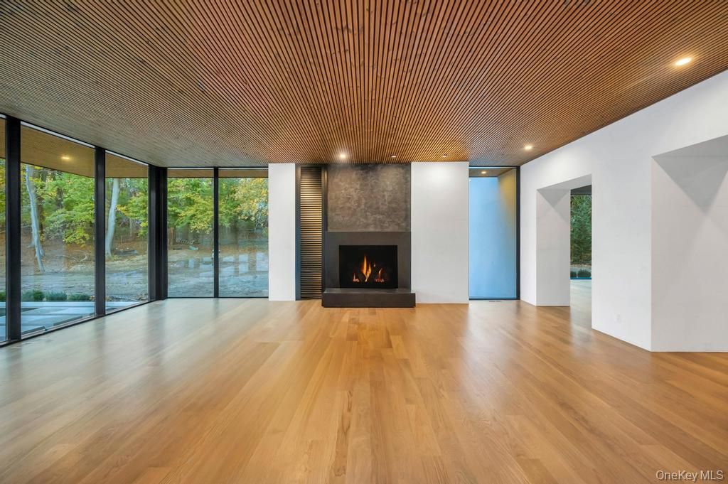 Empty room, Fireplace, Interior, Recessed Lighting, Wood Texture Flooring
