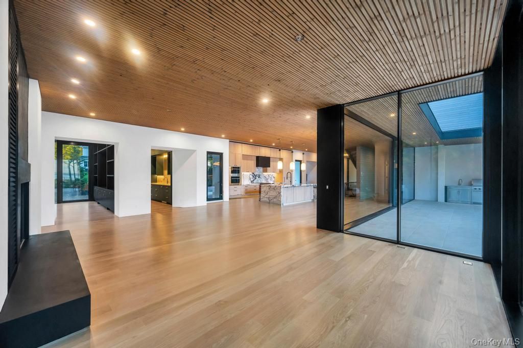 Empty room, Interior, Kitchen, Recessed Lighting, Wood Texture Flooring