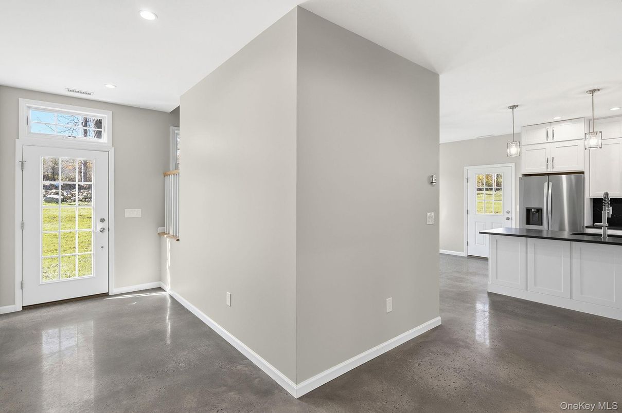 Empty room, Interior, Kitchen, Pendant Lights, Recessed Lighting, Stainless Steel Appliances