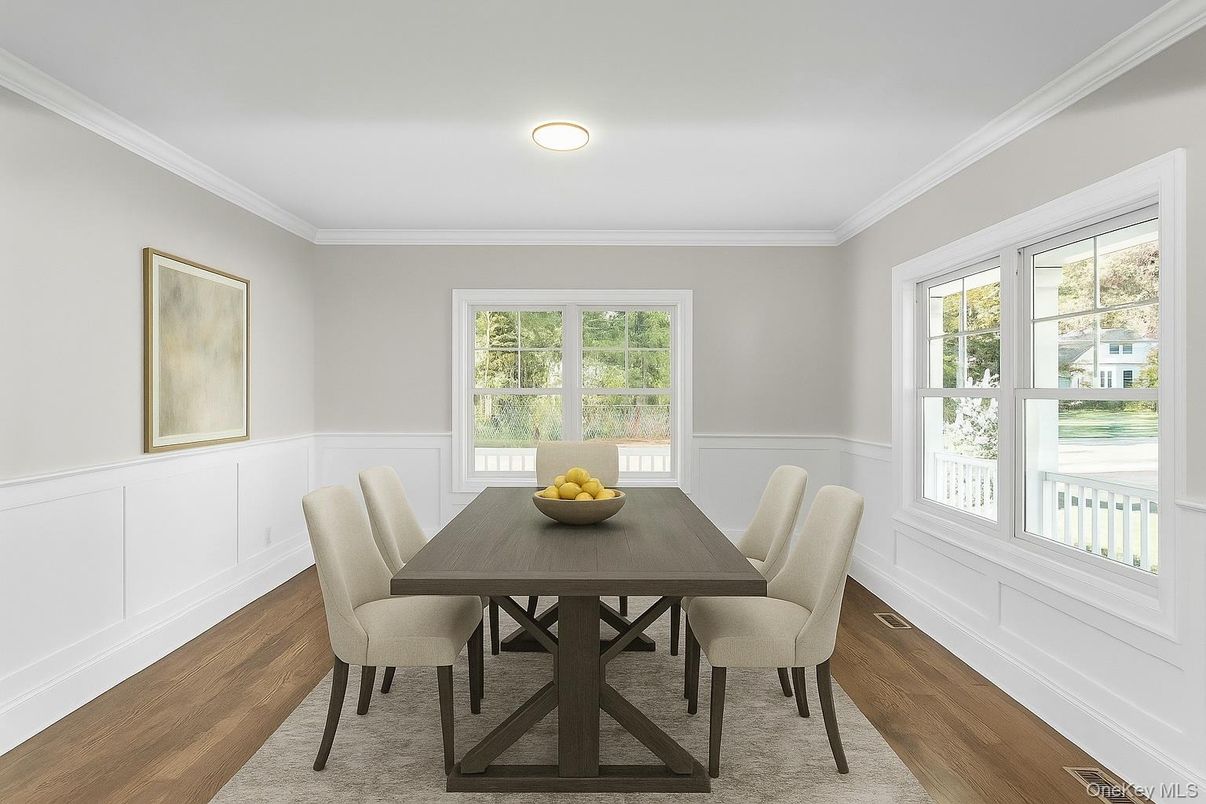 Dining room, Interior, Recessed Lighting, Wood Texture Flooring