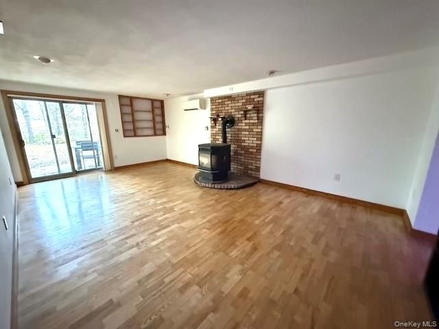 Empty room, Fireplace, Interior, Stone Walls, Wood Texture Flooring