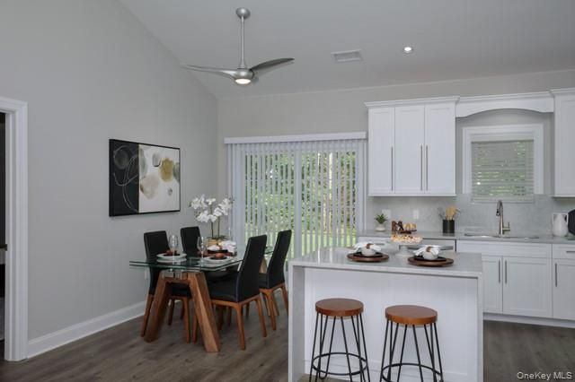 Dining room, Interior, Kitchen, Recessed Lighting, Wood Texture Flooring