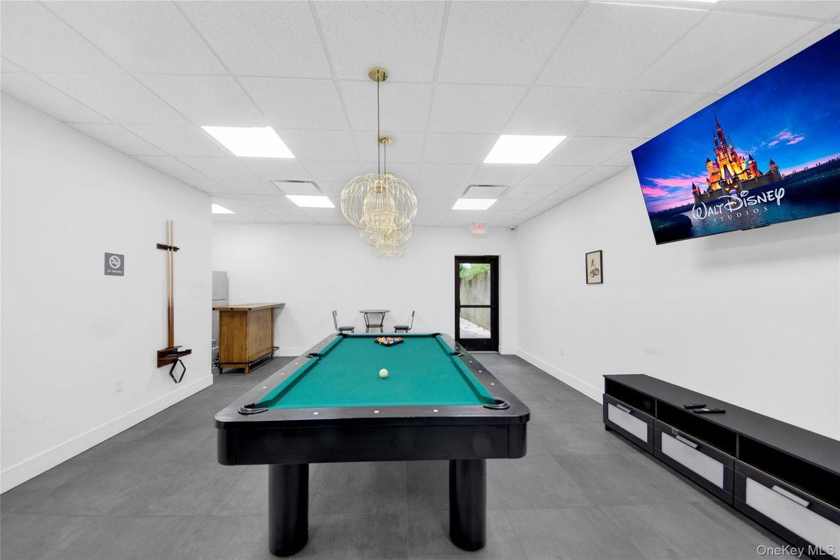 Billiard Table, Chandelier, Game Room, Interior, Recessed Lighting