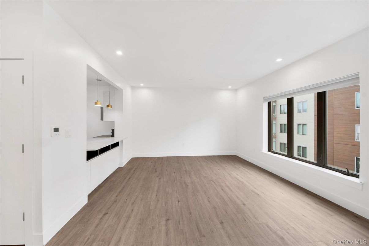 Empty room, Interior, Pendant Lights, Recessed Lighting, Wood Texture Flooring