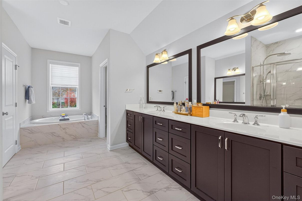 Bathroom, Dual Sink Vanities, Interior, Marble, Marble Walls