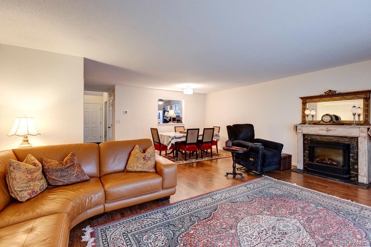 Dining room, Fireplace, Interior, Living room, Wood Texture Flooring