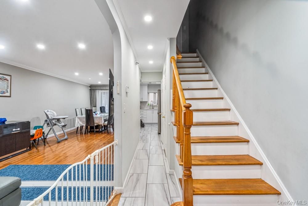 Dining room, Interior, Recessed Lighting, Wood Texture Flooring