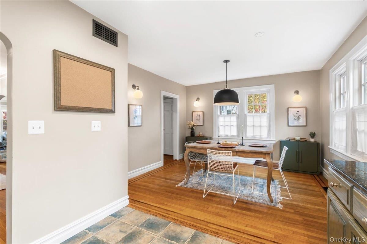 Dining room, Interior, Pendant Lights, Wood Texture Flooring