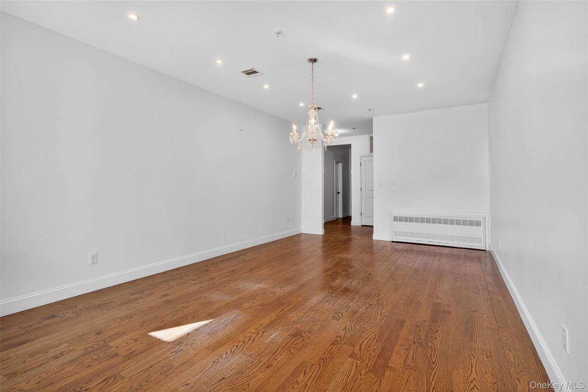 Chandelier, Empty room, Interior, Recessed Lighting, Wood Texture Flooring