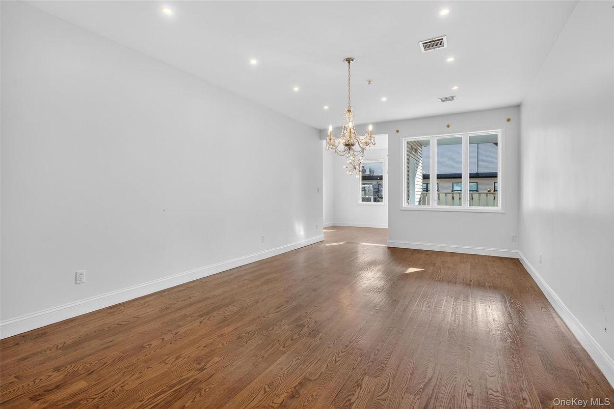 Chandelier, Empty room, Interior, Recessed Lighting, Wood Texture Flooring