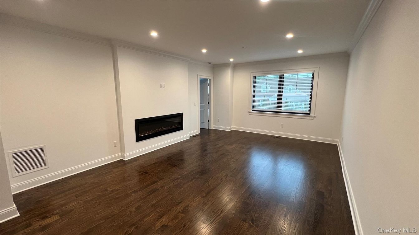 Empty room, Fireplace, Interior, Recessed Lighting, Wood Texture Flooring