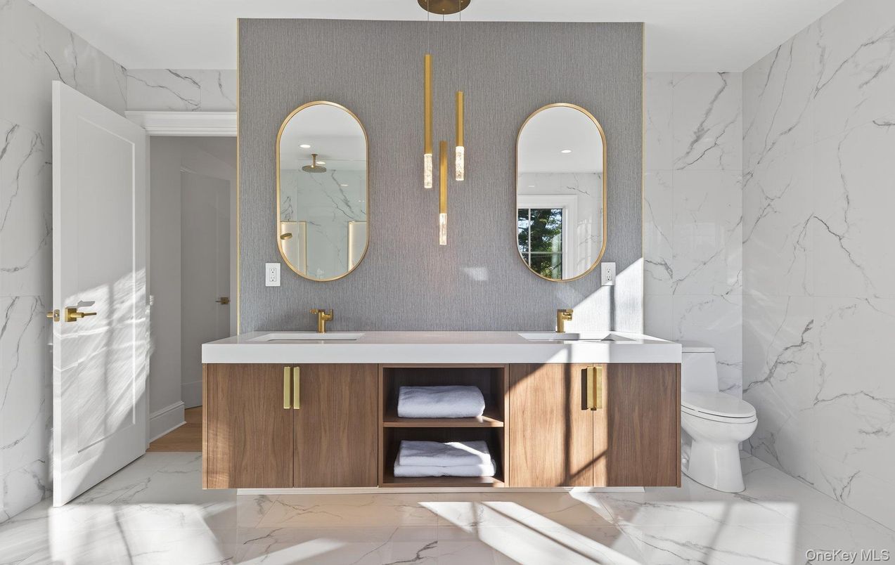 Bathroom, Dual Sink Vanities, Interior, Marble, Marble Walls