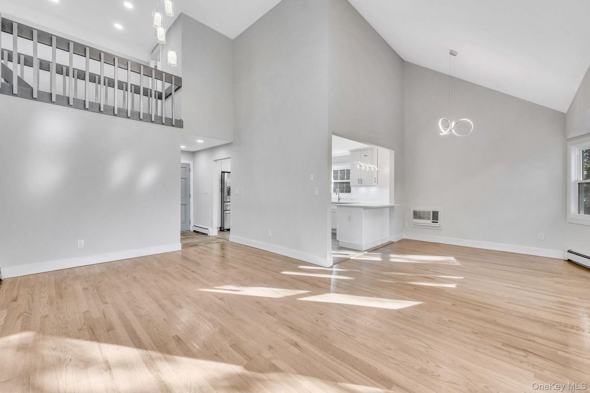 Empty room, Interior, Pendant Lights, Recessed Lighting, Wood Texture Flooring