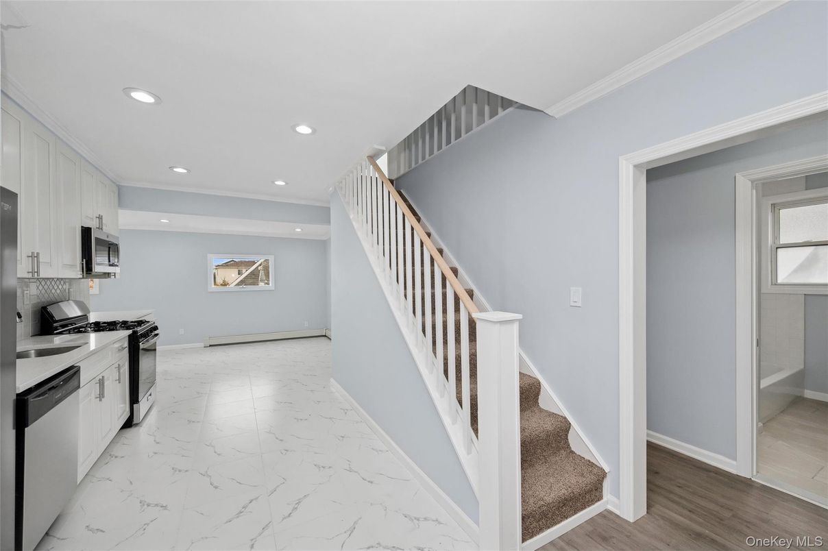 Interior, Kitchen, Marble, Recessed Lighting, Stainless Steel Appliances