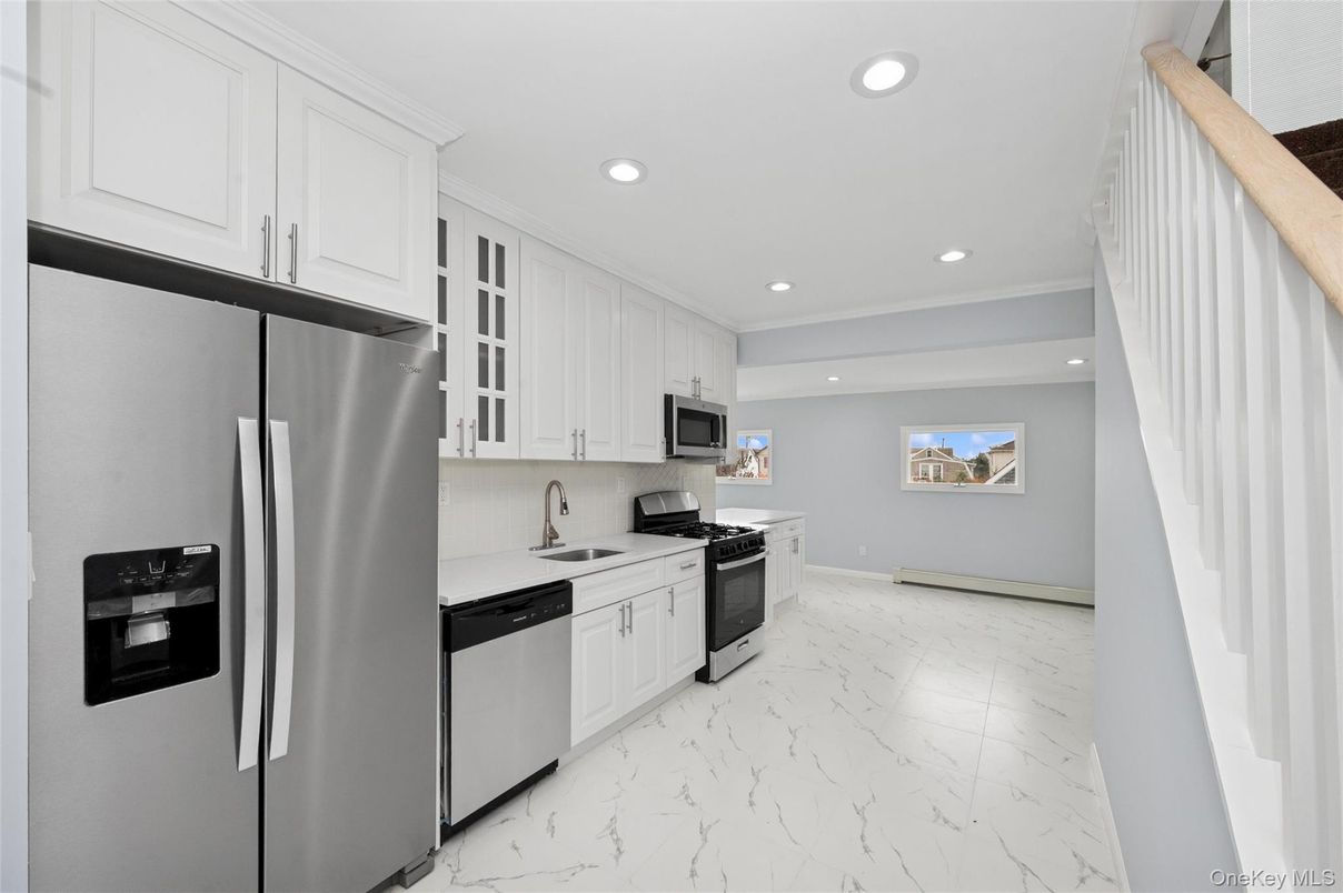 Interior, Kitchen, Marble, Recessed Lighting, Stainless Steel Appliances