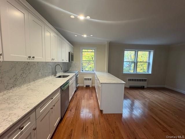 Interior, Kitchen, Marble Walls, Recessed Lighting, Wood Texture Flooring