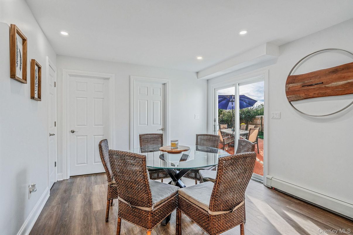 Dining room, Interior, Recessed Lighting, Wood Texture Flooring