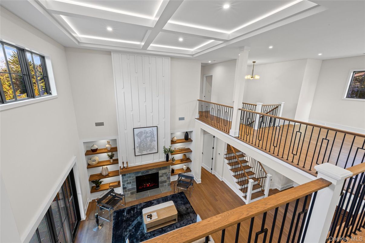 Chandelier, Fireplace, Interior, Recessed Lighting, Wood Texture Flooring