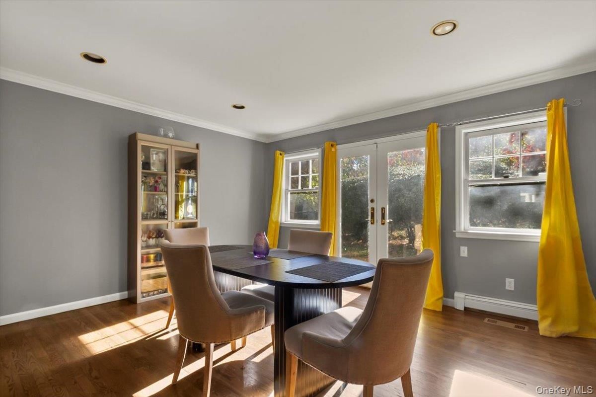 Dining room, Interior, Recessed Lighting, Wood Texture Flooring