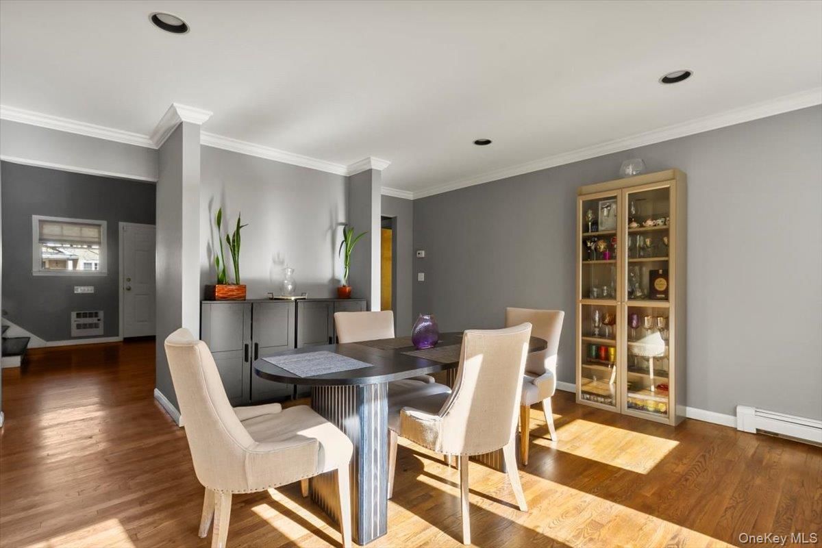 Dining room, Interior, Recessed Lighting, Wood Texture Flooring