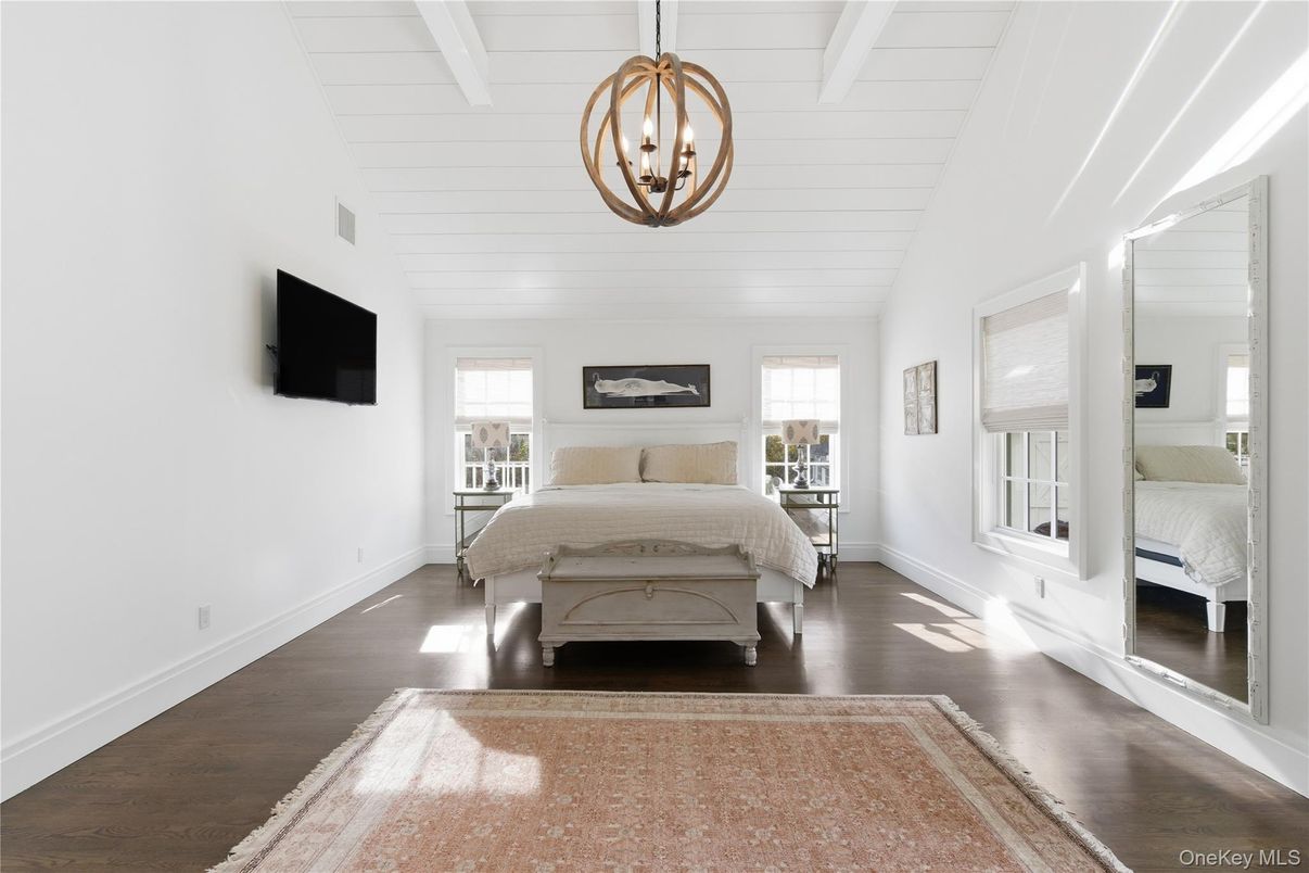 Bedroom, Chandelier, Interior, Pendant Lights, Wood Texture Flooring
