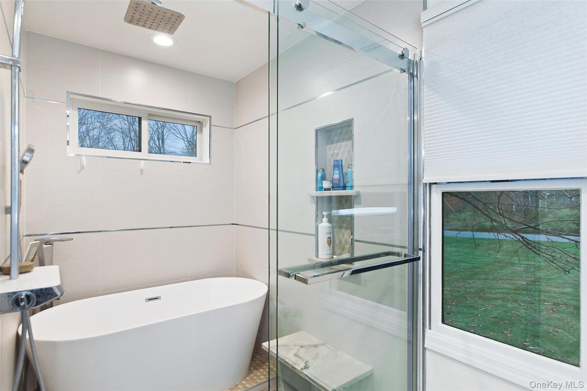 Bathroom, Free Standing Baths, Glass Shower, Interior, Recessed Lighting