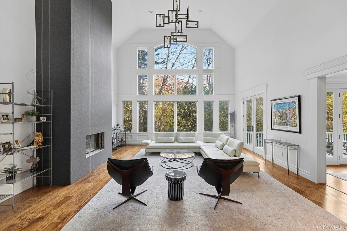 Fireplace, Interior, Living room, Pendant Lights, Wood Texture Flooring