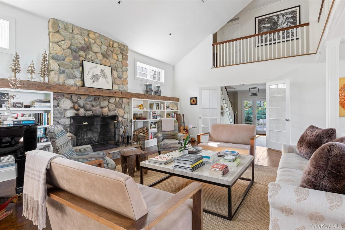 Fireplace, Interior, Living room, Stone Walls, Wood Texture Flooring