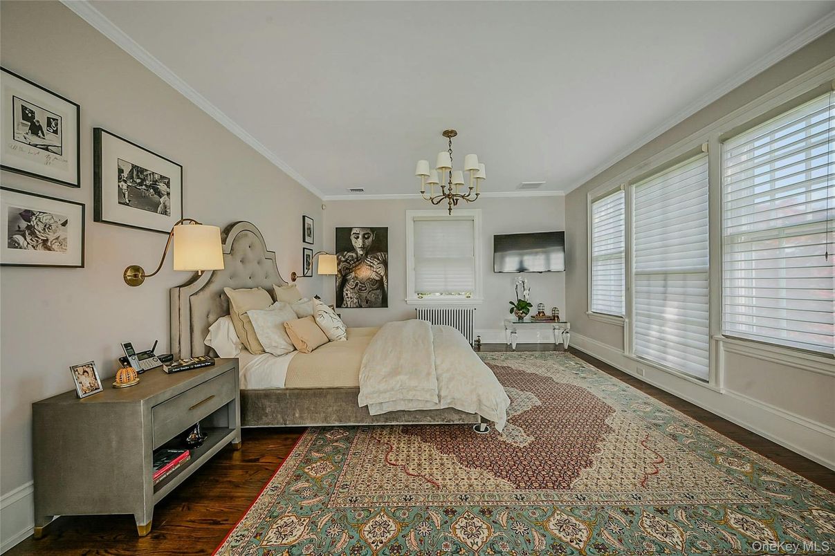 Bedroom, Chandelier, Interior, Wood Texture Flooring