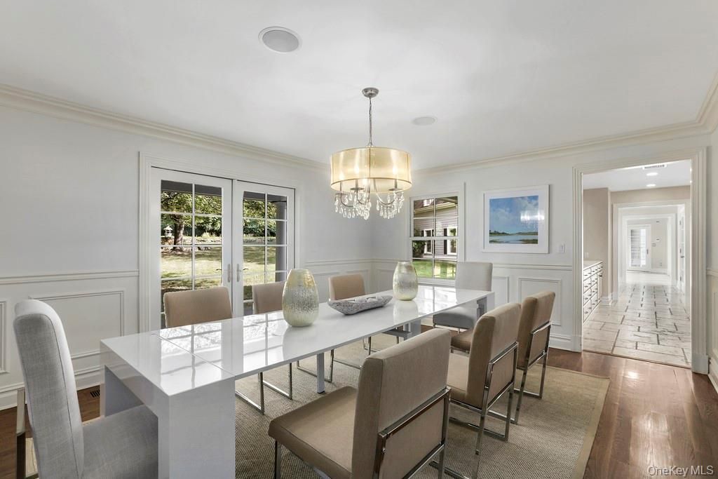 Chandelier, Dining room, Interior, Wood Texture Flooring