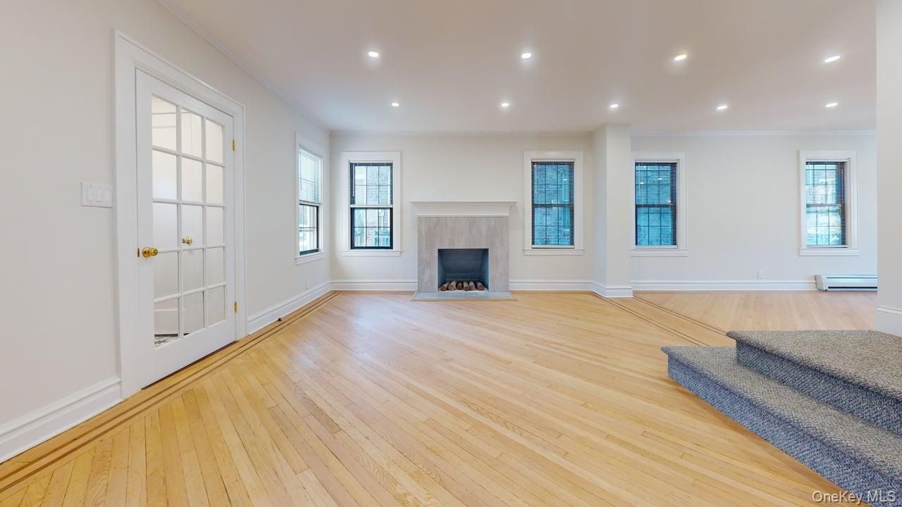 Empty room, Fireplace, Interior, Recessed Lighting, Wood Texture Flooring