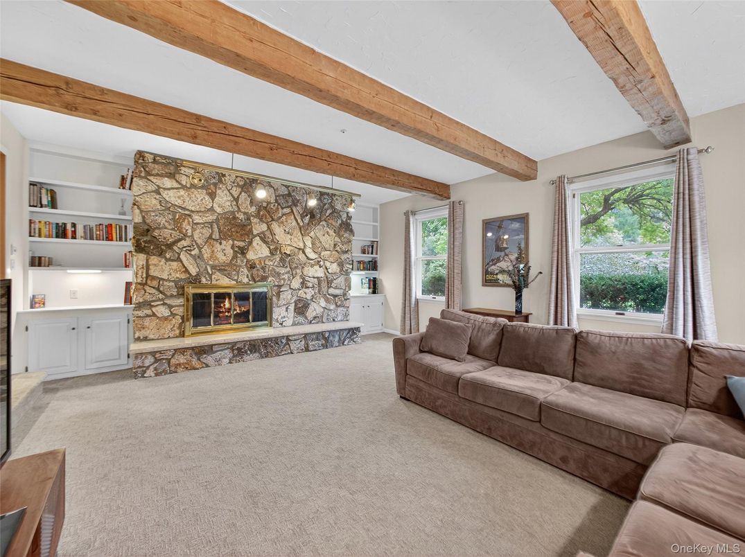Fireplace, Interior, Living room, Stone Walls, Wooden Beams