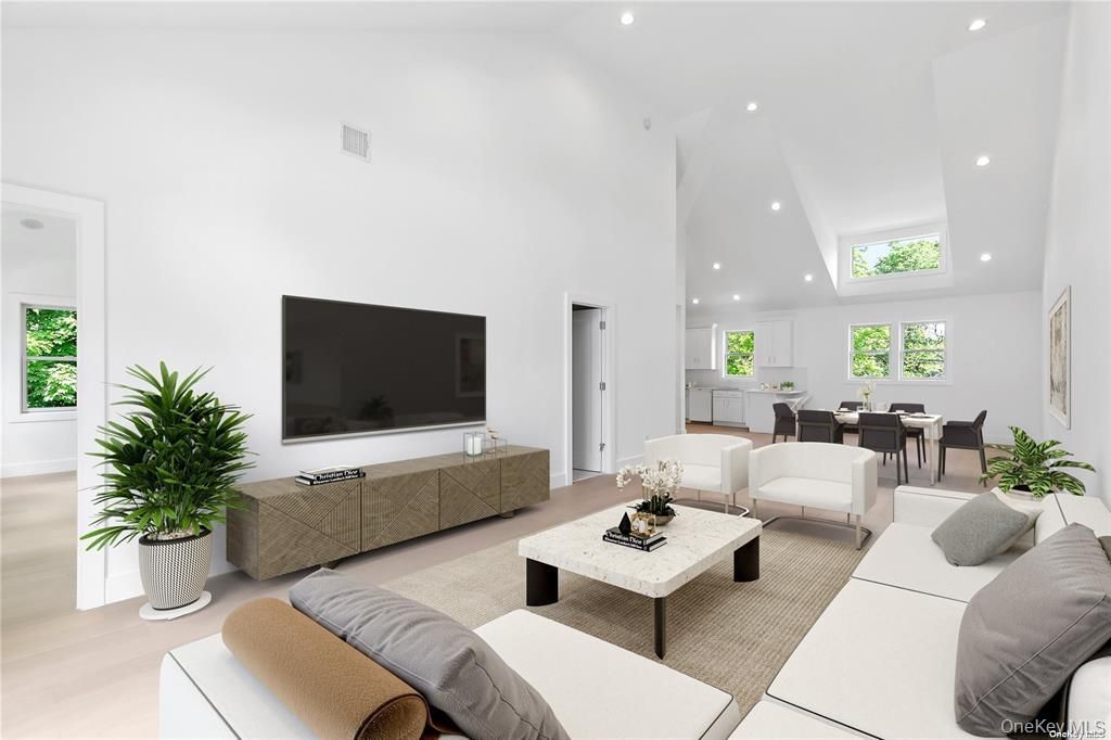 Dining room, Interior, Living room, Recessed Lighting, Wood Texture Flooring