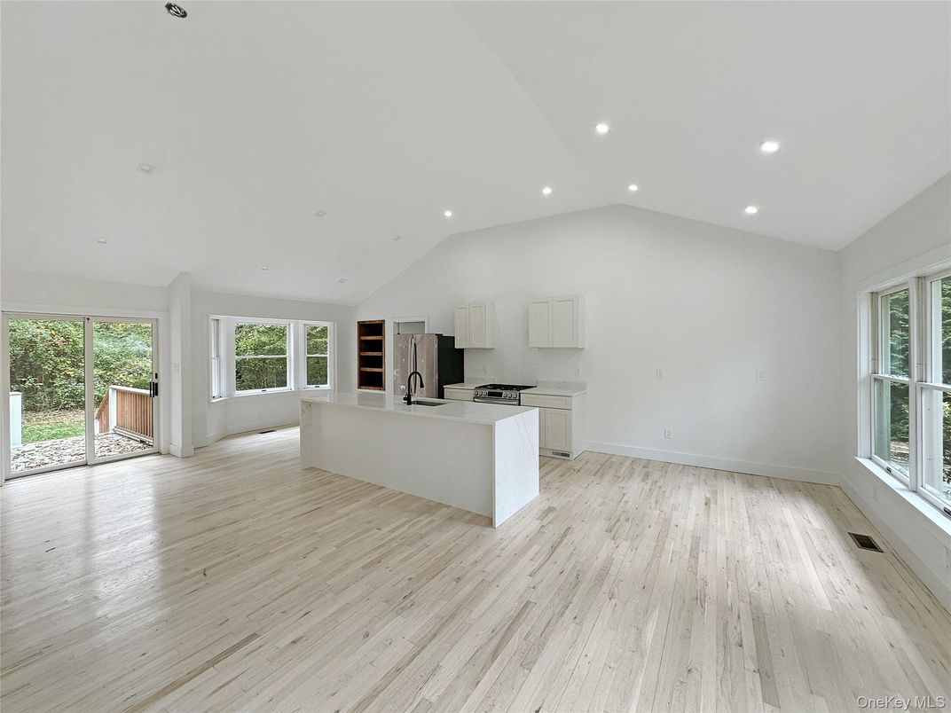 Empty room, Interior, Kitchen, Recessed Lighting, Wood Texture Flooring