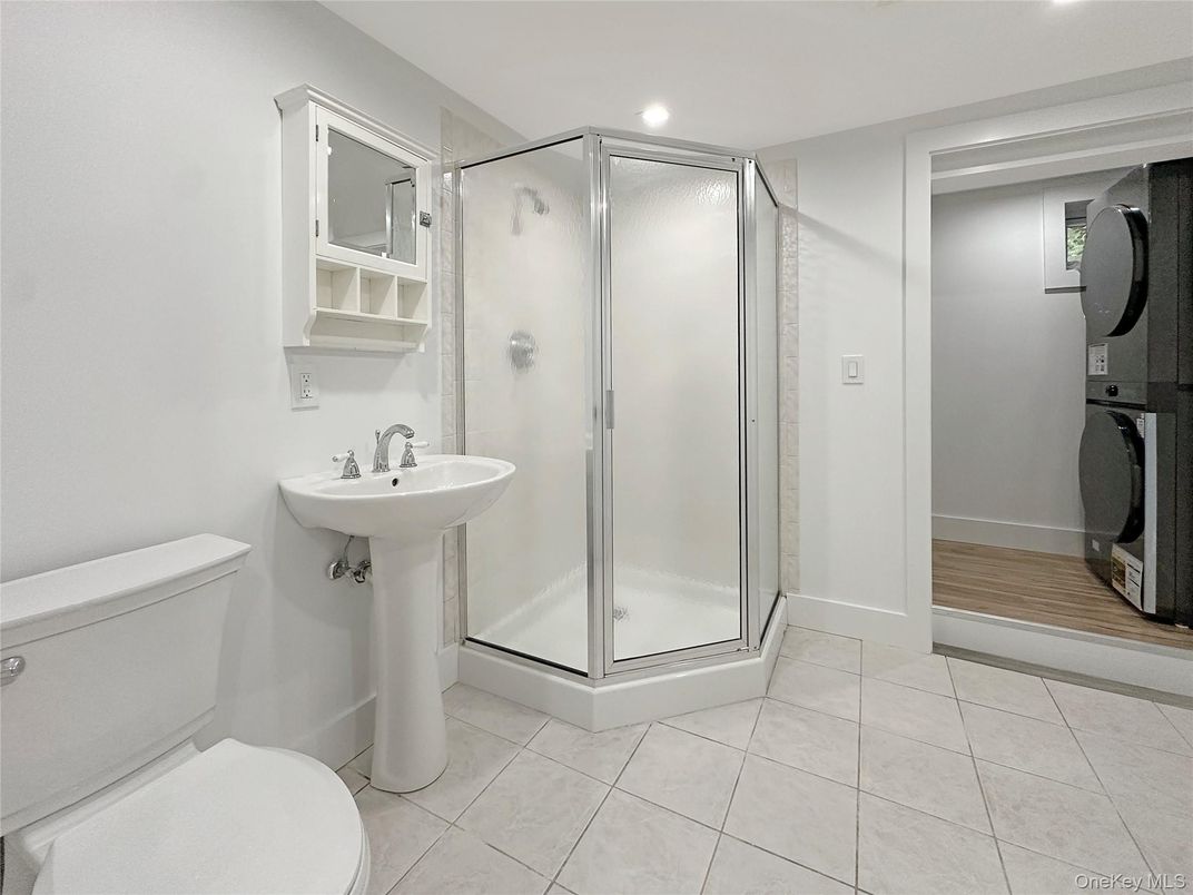 Bathroom, Glass Shower, Interior, Recessed Lighting, Wood Texture Flooring