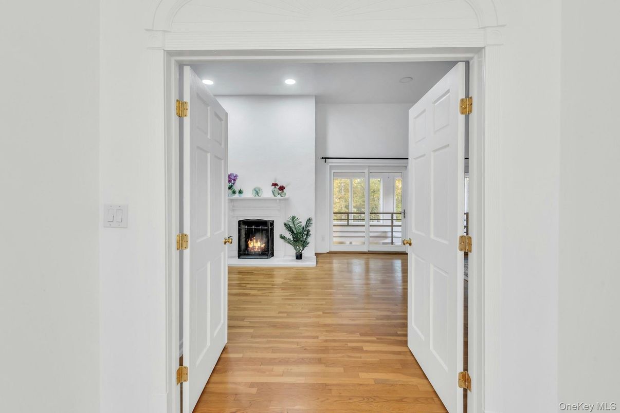 Empty room, Fireplace, Interior, Recessed Lighting, Wood Texture Flooring