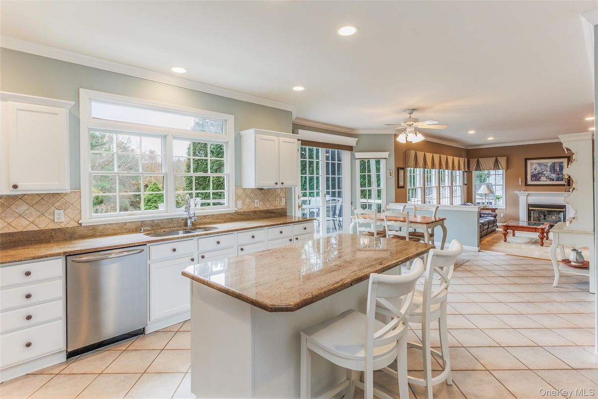 Dining room, Fireplace, Interior, Kitchen, Recessed Lighting, Stainless Steel Appliances