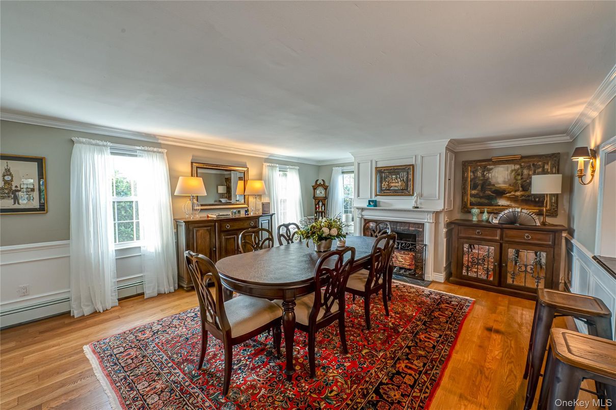Dining room, Fireplace, Interior, Wood Texture Flooring